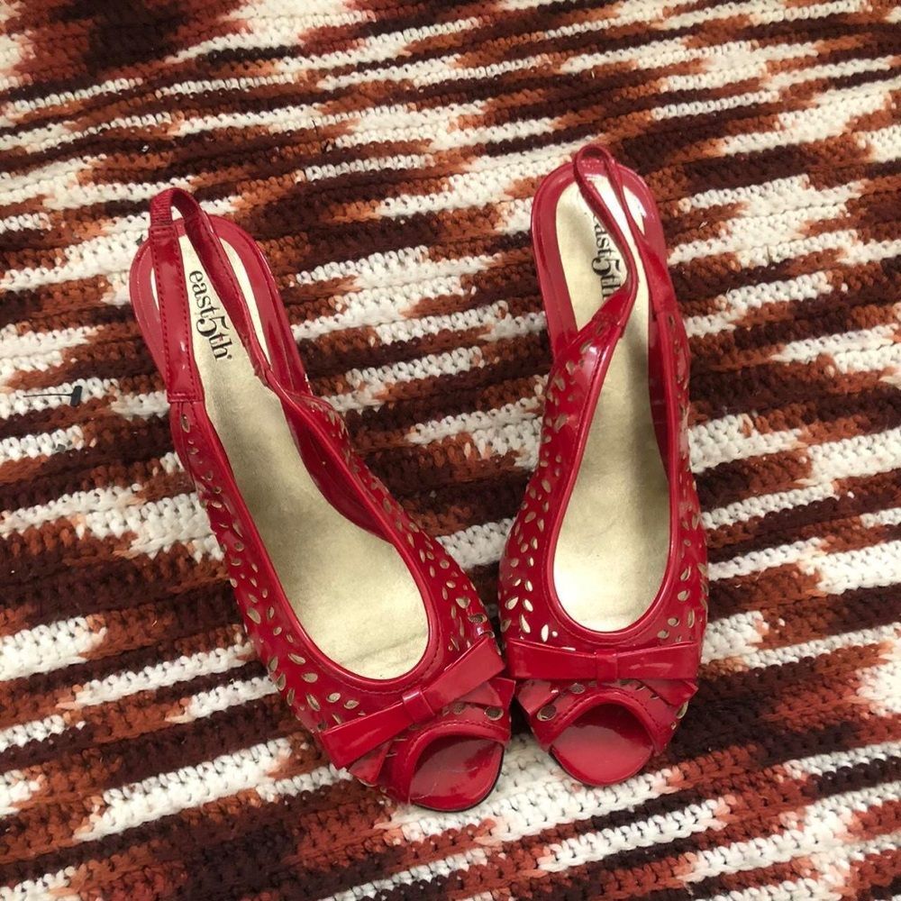 Y2K Coquette Whimsygoth Romantic Red Cut out Kitten Slingback Heels Pumps Bow
